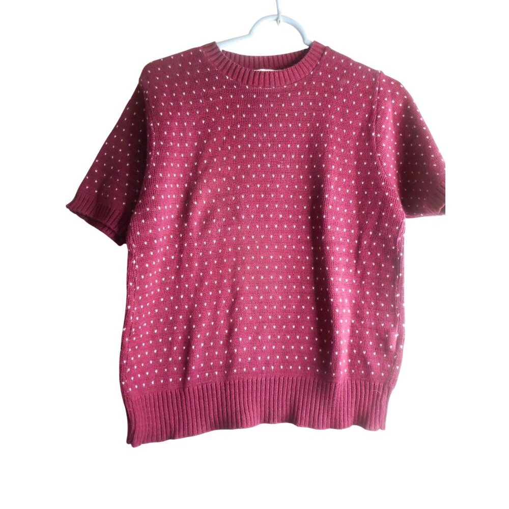 Vintage Burgundy white short sleeve sweater Sz M 100% cotton made in USA 1980s